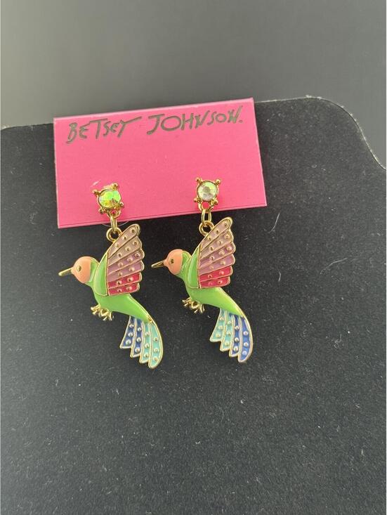 Betsey Johnson Jewelry - Betsey Johnson Hummingbird Drop Earrings Multicolor Enamel